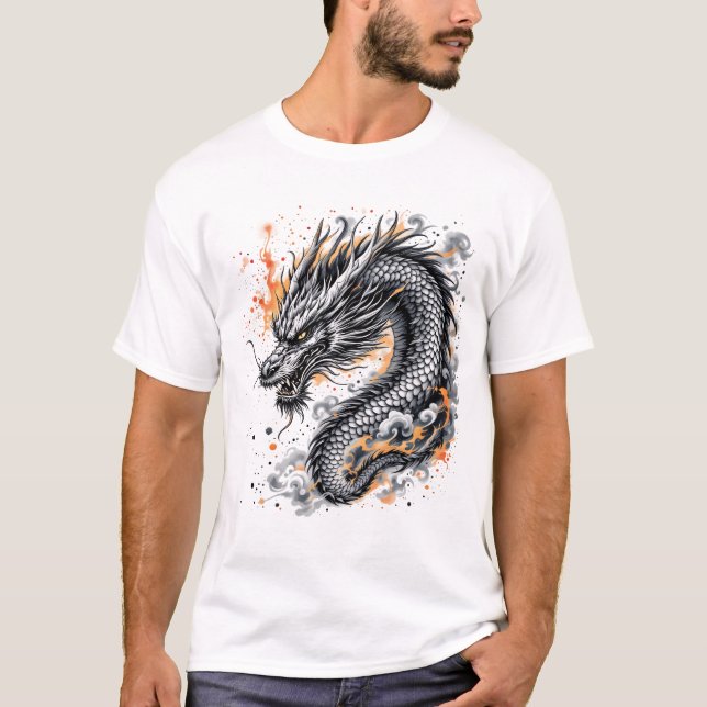 Camiseta Arte de Dragão Preto (Frente)