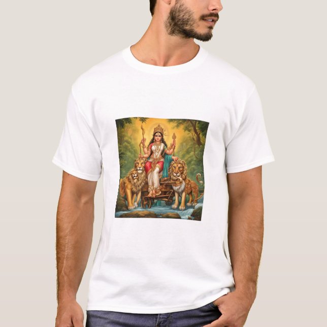 Camiseta Arte de durga mata com leões T-shirts (Frente)