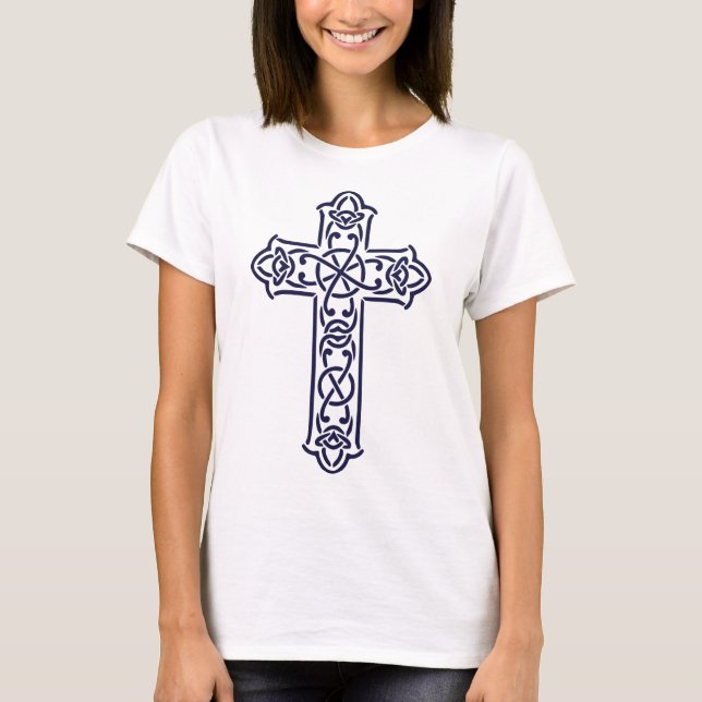 Camiseta Arte de Entrelaçamento Gráfico da Cruz Celta (Frente)