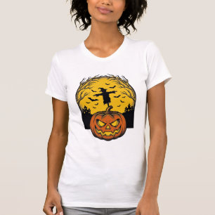 Camiseta Arte de Espantalho de Lua de Abóbora de Halloween