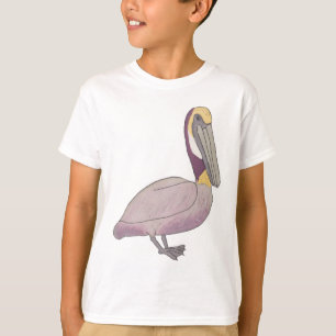 Camiseta Arte de espécies de aves aquarela Pelicano-marrom