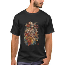 Arte de Esqueleto Japonês | Caveira Floral Gótica