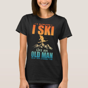 Camiseta Arte de esqui para vovô homens esquiando esquiador
