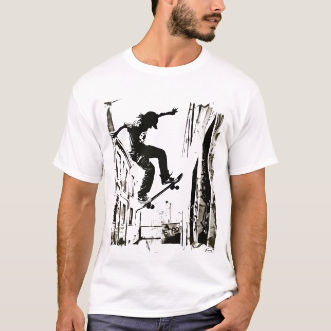Camiseta Arte de Estêncil de Skateboarder (Frente)