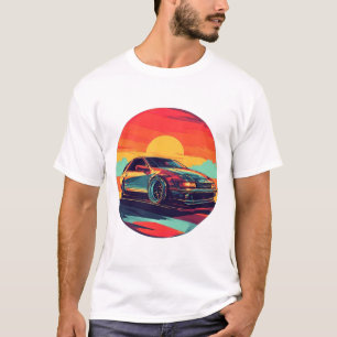 Camiseta Arte de estilo de passeio ao pôr do sol de carro e
