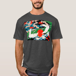 Camiseta Arte de Estilo Tradicional de Gruas Japonesas
