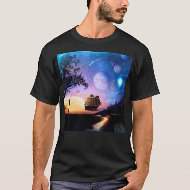 Camiseta Arte de Exploração Espacial Nave Espacial Voyager (Frente)