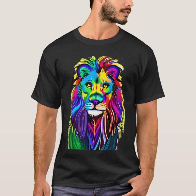 Camiseta Arte de Fantasia Mística Colorida Lion Face (Frente)