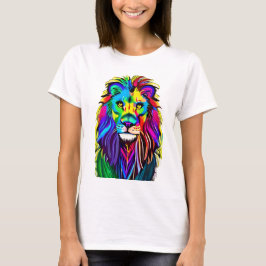 Camiseta Arte de Fantasia Mística Colorida Lion Face