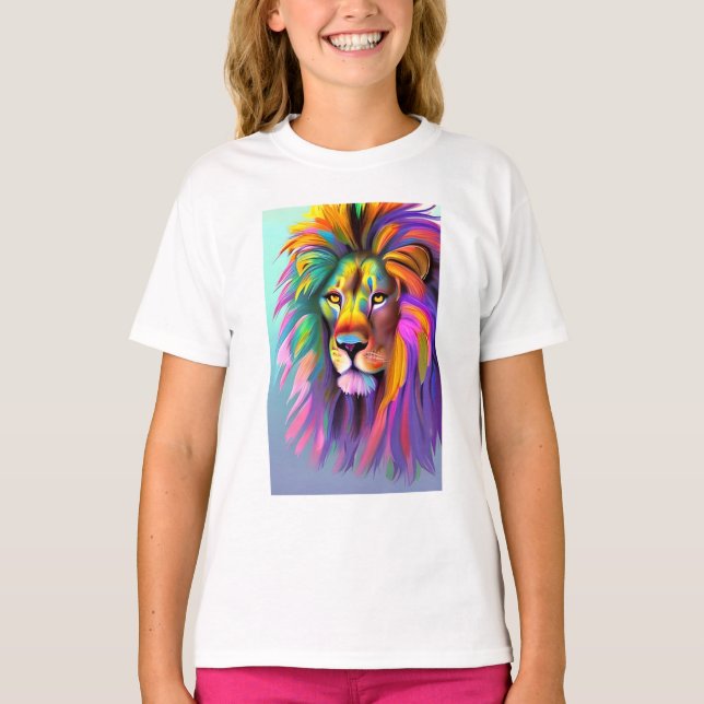 Camiseta Arte de Fantasia Mística com abstrato Lion (Frente)