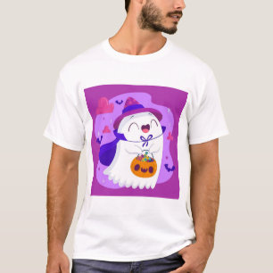 Camiseta Arte de Fantasma de Bruxas de Halloween Adorável