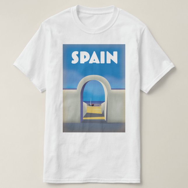 Camiseta Arte de férias retrô na Espanha (Frente do Design)