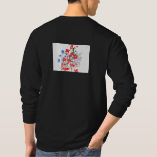 Camiseta Arte de Flor e Folhas Elegante Minimalista