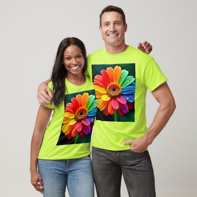 Camiseta Arte de Flor Pétala Arco-íris (Unissex)