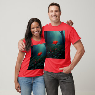 Camiseta Arte de Flor Vermelha Única e Radiante
