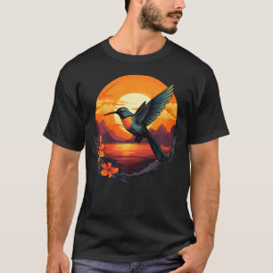 Camiseta Arte de Flores do Pôr do Sol Vintage Beija-Flor Pa