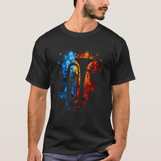 Camiseta Arte de Fogo do Instrumento Musical de Fogo Vermel (Frente)
