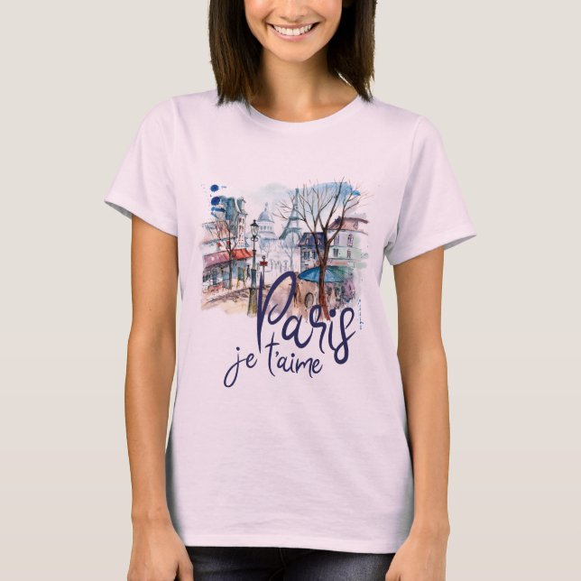 Camiseta Arte de France da caligrafia da aguarela do t'aime (Frente)