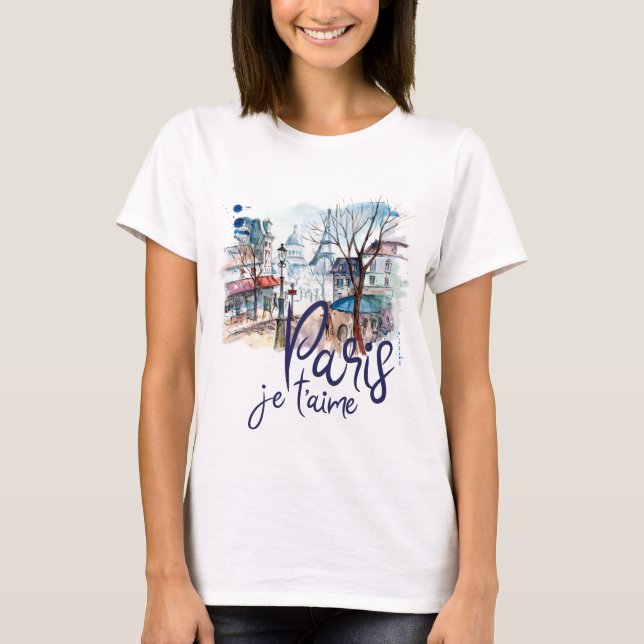 Camiseta Arte de France da caligrafia da aguarela do t'aime (Frente)
