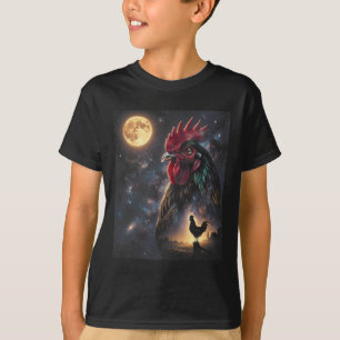 Camiseta Arte de Frango Lua Celestial Galáxia Fazenda de Av