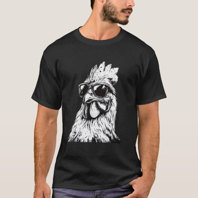 Camiseta Arte de Frango Usando Óculos de Sol (Frente)