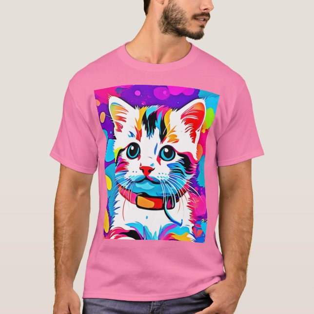 Camiseta Arte de Gatinho Colorida (Frente)