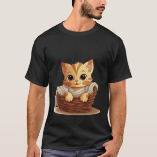 Camiseta Arte de gatinho fofo em cesto com cobertor aconche