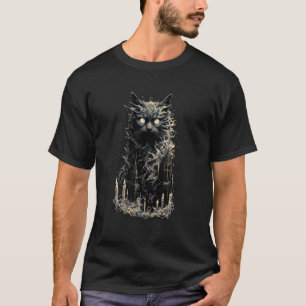 Camiseta Arte de Gato Assombrado Estética de Bruxa Gótica A