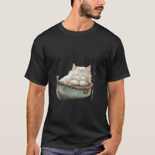 Camiseta Arte de Gato Branco Fofinho Dormindo no Barco