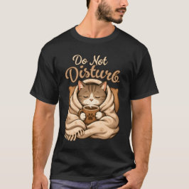 Camiseta Arte de Gato Café Adormecido Aconchegante Não Pert