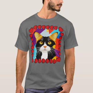 Camiseta Arte de Gato Calico Fofo com Quadro de Coração