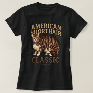 Camiseta Arte de Gato Clássico American Shorthair Marrom