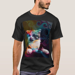 CAMISETA ARTE DE GATO COLORIDA E DIVERTIDA