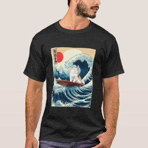 Camiseta Arte de Gato de Onda Japonesa Surf Verão