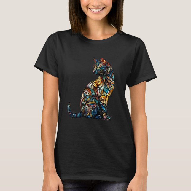 Camiseta Arte de Gato em Vitral (Frente)