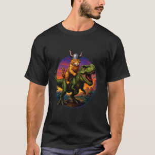 Camiseta Arte de gato excêntrico de dinossauro montando gat