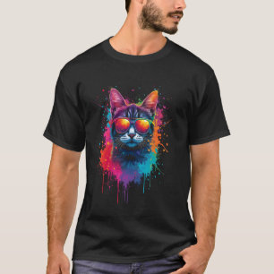 Camiseta Arte de gato, óculos de sol