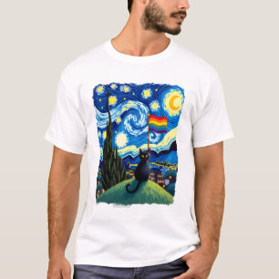 Camiseta Arte de Gato Orgulho Gay Gato Estilo Noite Estrela