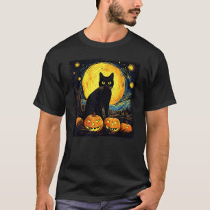 Camiseta Arte de Gato Preto no Halloween Fantasia de Abóbor