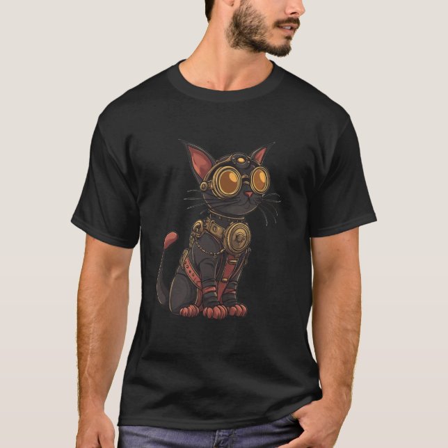 Camiseta Arte de Gato Steampunk (Frente)