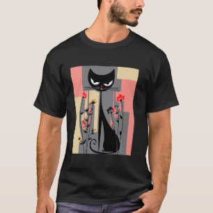 Camiseta Arte de Gatos Flores Engraçado Felino com Florais