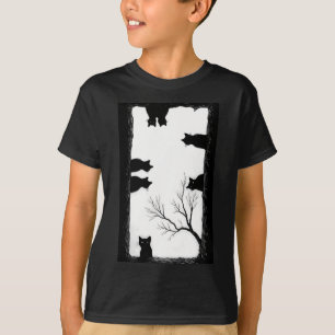 Camiseta Arte de Gatos Pretos Assustadores Espiando de uma