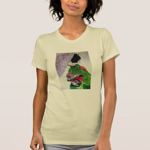 Camiseta Arte de Geisha japonesa com kimono e guarda-chuva