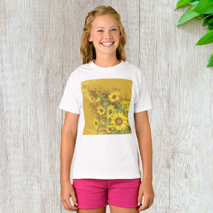 Camiseta Arte de Girassol Grunge Negrito Floral Amarelo Rús