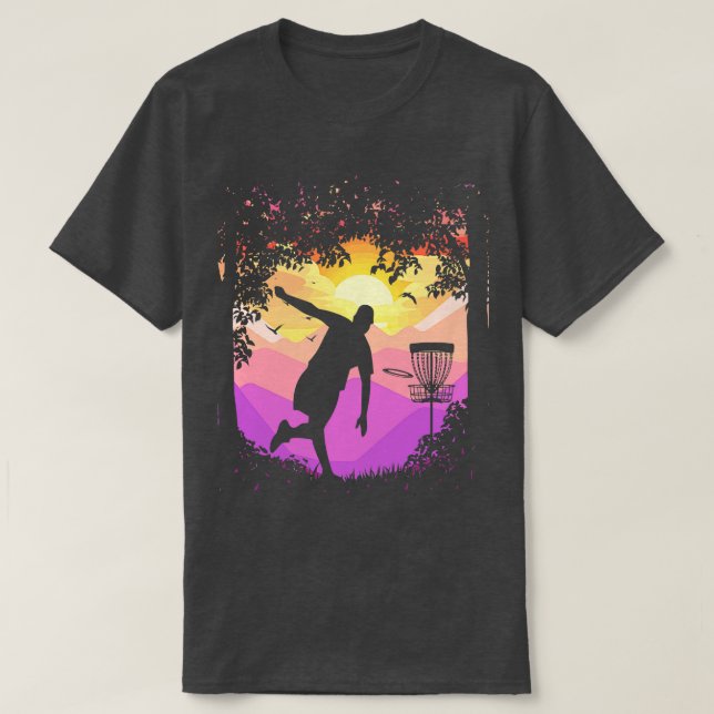 Camiseta Arte de Golfe do Disco Pixel Sunset Tree Enquadrad (Frente do Design)