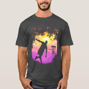 Camiseta Arte de Golfe do Disco Pixel Sunset Tree Enquadrad