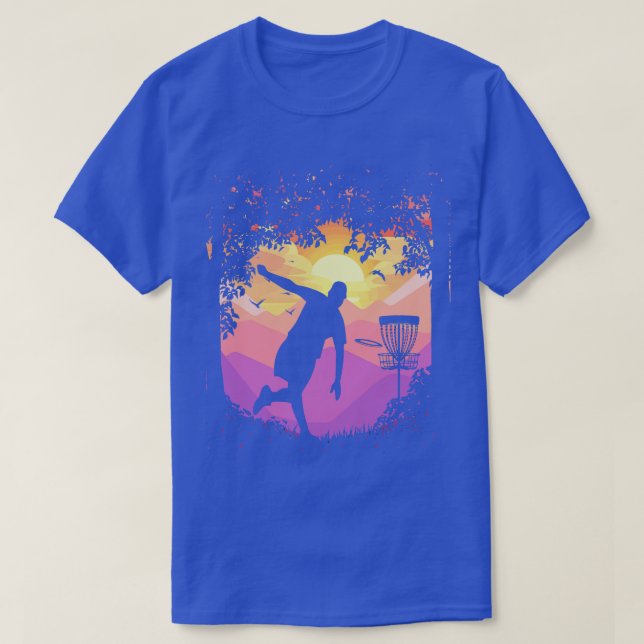 Camiseta Arte de Golfe do Disco Pixel Sunset Tree Enquadrad (Frente do Design)