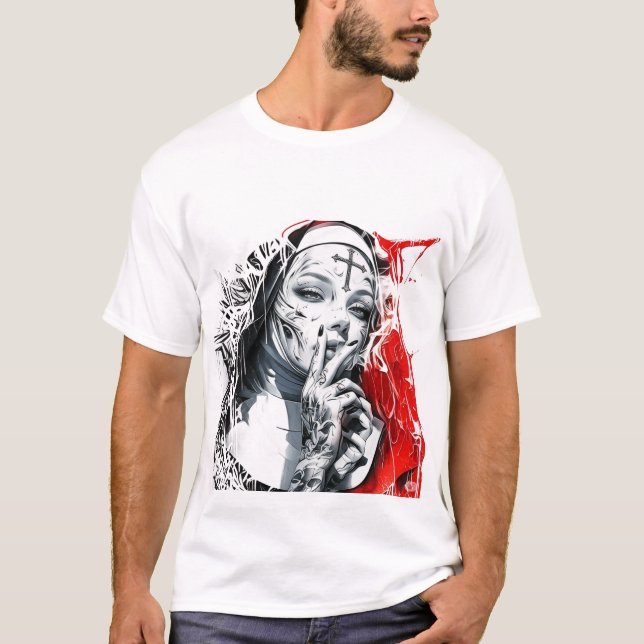 Camiseta Arte de Grafite de Freira Tatuada (Frente)