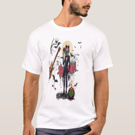 Camiseta arte de grafite de guitarra no halloween anime leg
