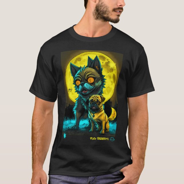 Camiseta Arte de Grafite de Pug e Lobisomem (Frente)